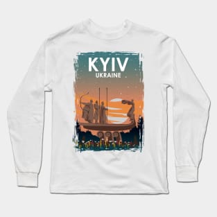 Kyiv Kiev Ukraine Monument Vintage Minimal European City Travel Poster Long Sleeve T-Shirt